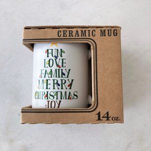 New! NIB Carson ceramic Christmas mug, Fun Love Family Merry Christmas Joy tree